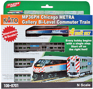 Chicago Metra Bi-Level Commuter Train-Only Set - Standard DC -- MP36PH, 2 Bi-Level Coaches, Bi-Level Cab Car-1