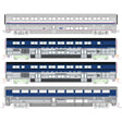 Pacific Surfliner Add-On Set - Interior Lights -- Amtrak 2 Surfliner & 2 Superliner Coaches (3 in blue, silver, 1 Amtrak Ph 4