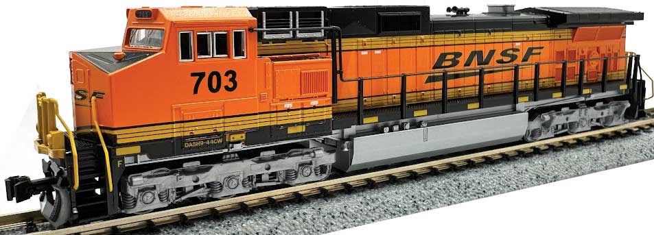GE C44-9W - Sound and DCC -- BNSF Railway #796 (orange, black, yellow, Wedge Logo)