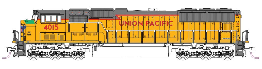 EMD SD70M w/Standard Flat Radiators - Standard DC -- Union Pacific #4015 (Excursion Scheme; Armour Yellow, gray, green)