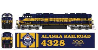 EMD SD70MAC w/Nose Headlight - Standard DC -- Alaska Railroad #4328 100 Years (Anniversary, blue, yellow)