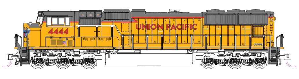 EMD SD70M with Flat Radiators - Sound and DCC -- Union Pacific #4444 (Armour Yellow, gray, red, yellow Frame Stripe)
