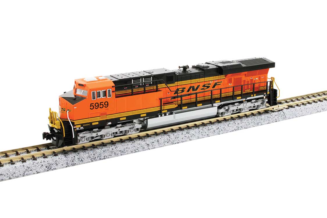 GE ES44AC GEVO - Standard DC -- BNSF Railway #5959 (H3, orange, black, yellow, Wedge Logo)