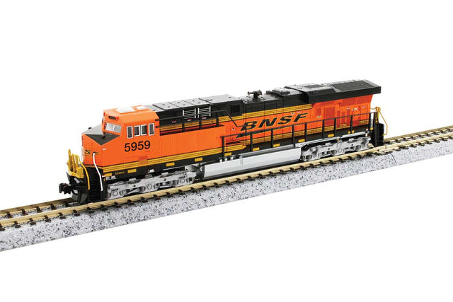 GE ES44AC GEVO - Standard DC -- BNSF Railway #5959 (H3, orange, black, yellow, Wedge Logo)