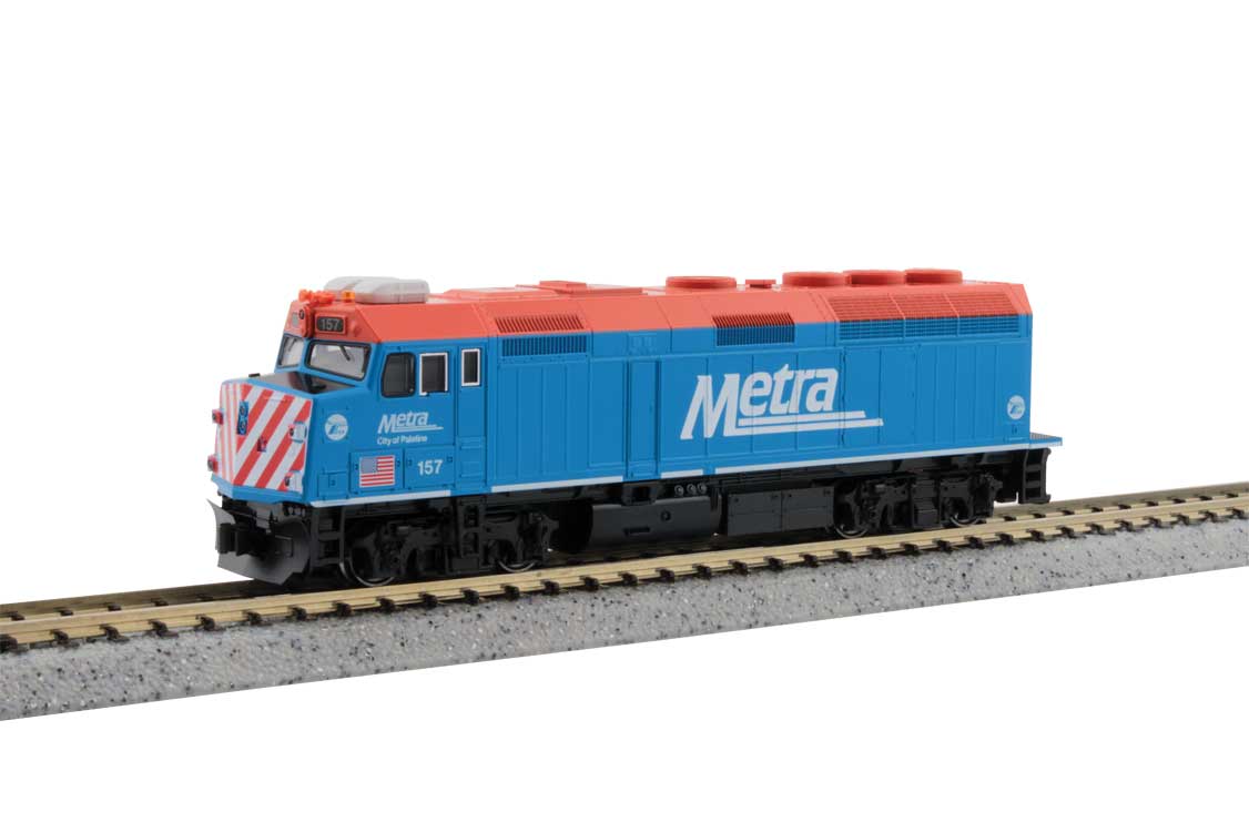 EMD F40PH Commuter Version - Standard DC -- Metra #157 "City of Palatine" (blue, red, white)