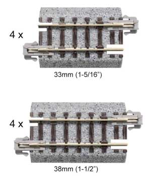 Track Assortment Set B - Unitrack -- 4 Each: 1-1/2"  38mm and 1-5/16" 33mm Straight Sections