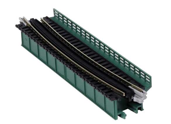 Single-Track Curved Deck-Girder Bridge, Code 80 Track - Assembled - Unitrack -- 17-5/8" 448mm Radius, 15 Degrees (green)