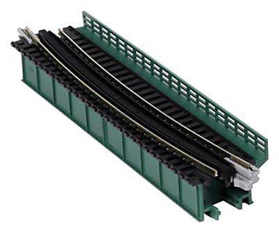 Single-Track Curved Deck-Girder Bridge, Code 80 Track - Assembled - Unitrack -- 19"  481mm Radius, 15 Degrees (green)