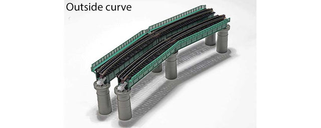 Single-Track Curved Deck-Girder Bridge 4-Pack, Code 80 Track - Unitrack -- 19"  481mm Radius, 60 Degrees (gray)