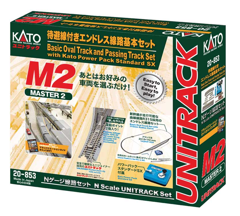 M2 Basic Oval and Passing Track Set with Power Pack - Unitrack -- 79-1/2 x 29-9/16"  201.9 x 75.1cm Oval, 12-3/8 Radius Curves