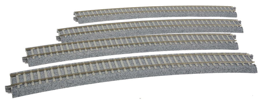 Superelevated Easement Curve Track w/Concrete Ties - Unitrack -- 28-3/4"  730mm Radius, 22.5 Degree Sections, 1 Each Left & Right