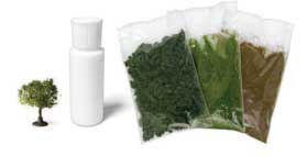 Mini Diorama Scenery Kit -- Includes: Bushes, Earth Fine Turf, Grass, 1 Tree, Scenic Cement