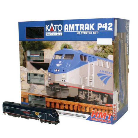Amtrak P42 Superliner Starter Set - Standard DC -- Amtrak #100 (50th Blue), Viewliner Baggage, 2 Superliners, Unitrack Oval, Pa