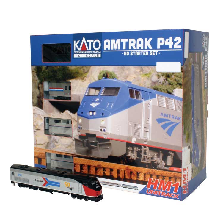 Amtrak P42 Superliner Starter Set - Standard DC -- Amtrak #161 (50th Phase I) Viewliner Baggage, 2 Superliners, Unitrack Oval,