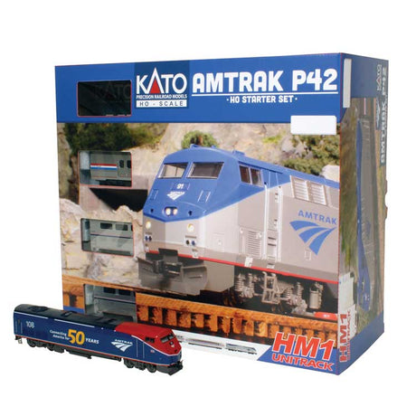 Amtrak P42 Superliner Starter Set - Standard DC -- Amtrak #108 (50th PhaseVI) Viewliner Baggage, 2 Superliners, Unitrack Oval,