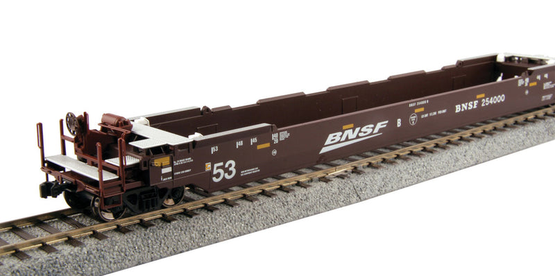 Gunderson Maxi IV 3-Unit Well Car - Ready to Run -- Burlington Northern & Santa Fe #254000 (Boxcar Red, Wedge Logo)