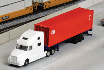 Volvo VN780 Tractor w/40' Corrugated Container on Chassis -- White Tractor w/CAI International Container (Red)-1