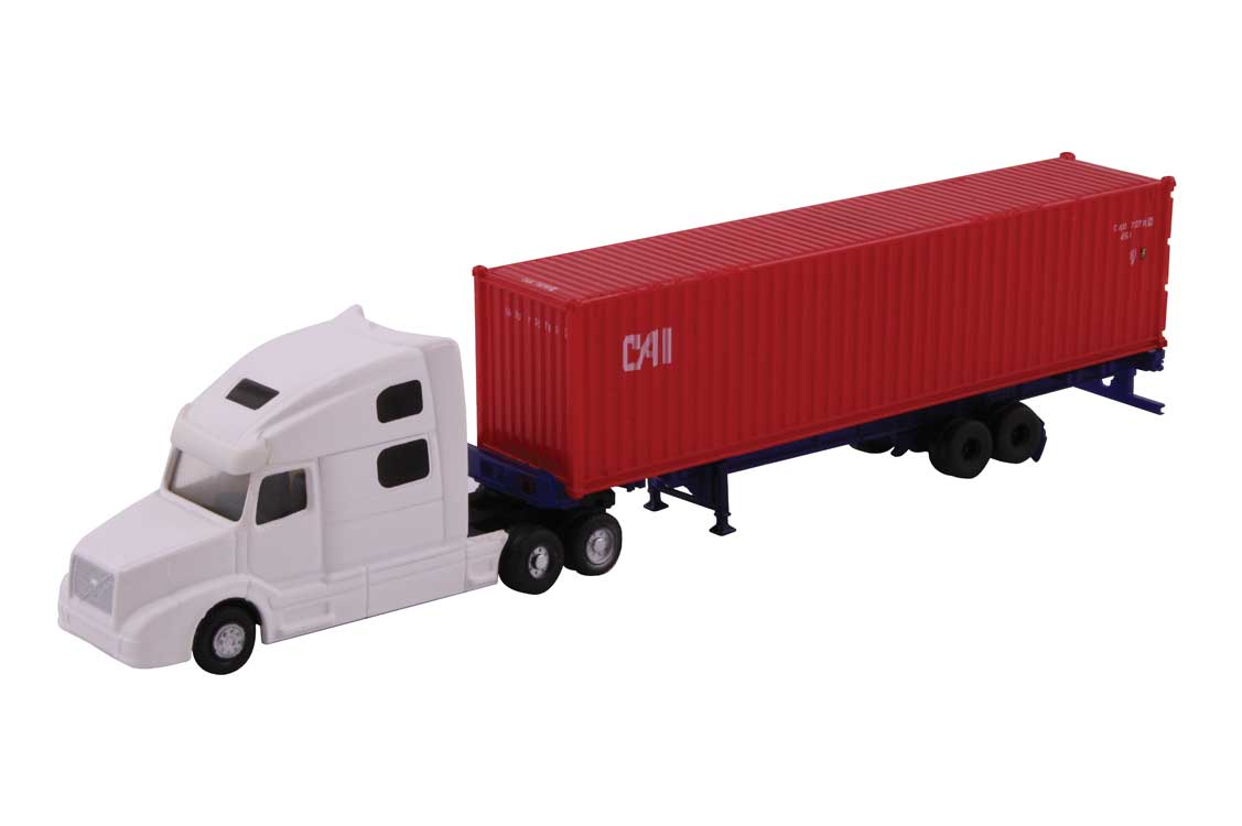 Volvo VN780 Tractor w/40' Corrugated Container on Chassis -- White Tractor w/CAI International Container (Red)-2