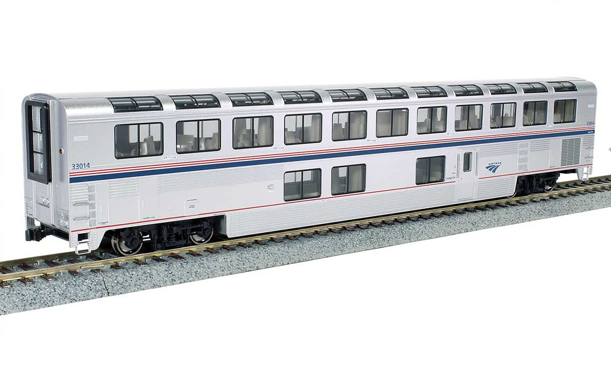 Superliner I Lounge- Lighted - Ready to Run -- Amtrak #33023 (Phase VI; silver, blue, red)