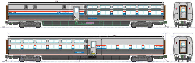 Viewliner II Diner - Ready to Run -- Amtrak #68012 Harrisburg (Phase III silver; red, white, blue)