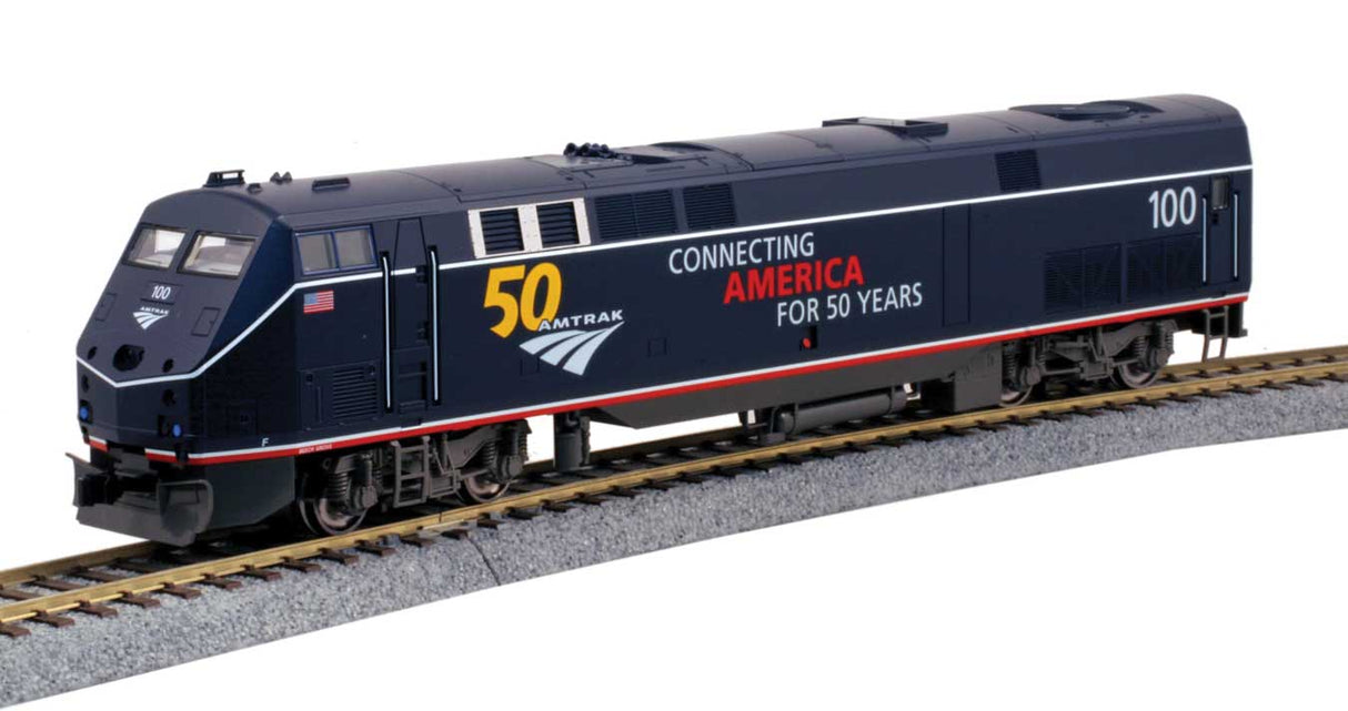 GE P42 Genesis - Sound, DCC, Working Ditch Lights -- Amtrak #100 (50th Anniversary Scheme, Midnight Blue)