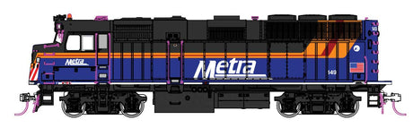 EMD F40PH Commuter Version - Standard DC -- Chicago Metra #149 (2024 Scheme, blue, black, orange, maroon)