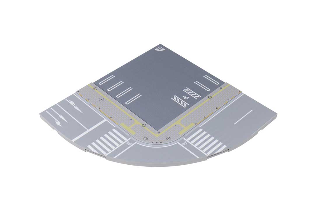 Street Plate for Unitram Track -- Quarter Circle Inner Road Plate with Printed Street Markings