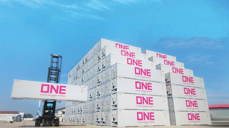 40' Corrugated Container 2-Pack - Assembled -- Ocean Network Express ONE (gray, magenta)