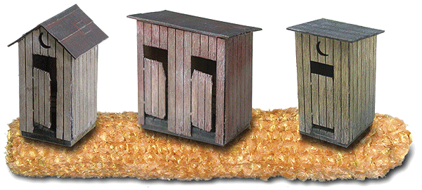 Laser Cut Model Kits - Outhouse pkg(3) -- Variety Pack; 1 Each Gable & Shed Roof 1-Holer & 1 Shed Roof 2-Holer
