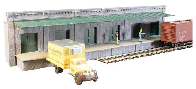 Single-Story Wall w/6 Doors & Covered Loading Dock - Keyrail -- Background Building Kit - 6-1/2 x 3 x 1"