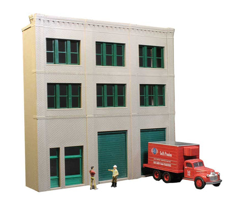3-Story Wall w/2 Overhead Doors and Office Entry - Keyrail Modular -- Background Building Kit Includes 8 Multi-Pane Windows