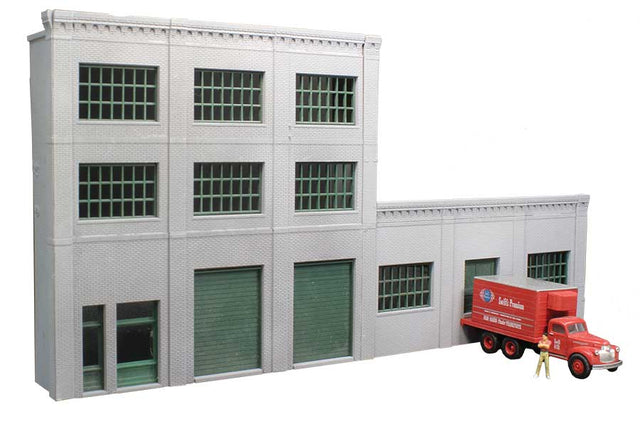 3-Story Building w/2 Overhead Doors, Loading Dock & Office Entry - Keyrail -- Background Building Kit Includes 8 Multi-Pane Windows
