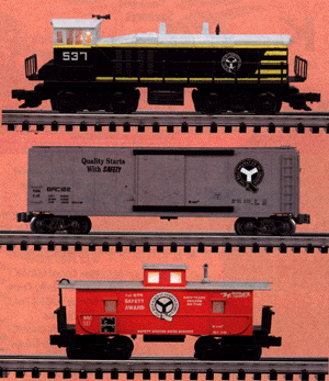 Diesel EMD MP-15 Powered, Boxcar & Caboose 3-Pack -- Belt Railway of Chicago (black, gray, yellow loco, gray Boxcar, red caboose)