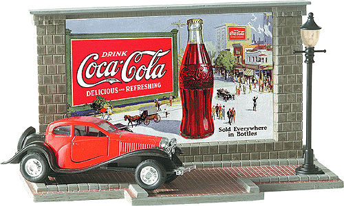 3-D Billboards -- Coke w/Die Cast Vintage Auto & Lamppost