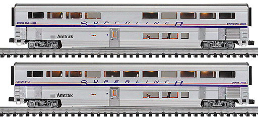 Gold Line(tm) Superliner Extruded Aluminum 21" Passenger Car 2-Pac -- Amtrak 1 Each Coach #34125 & Diner #38039
