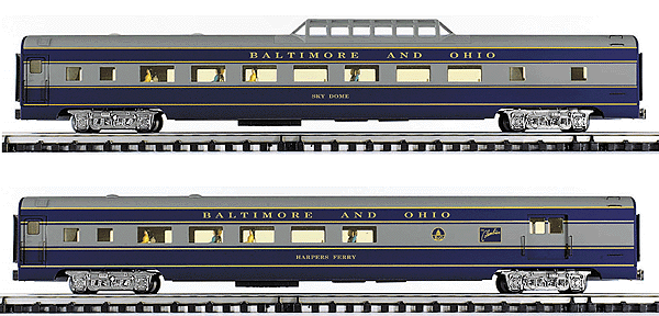 Gold Line(tm) Extruded Aluminum 21" Passenger Car 2-Pac #1 -- Baltimore & Ohio "The Columbian" 1 Each "Harper's Ferry" Combine & Sky D
