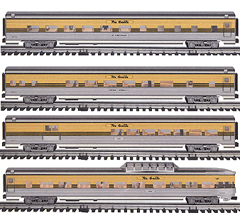 GOLD Line(TM) Extruded Aluminum 21" Passenger Car 4-Pack -- Rio Grande "The Prospector" 1 Each Diner, Parlor, Combine & Observation
