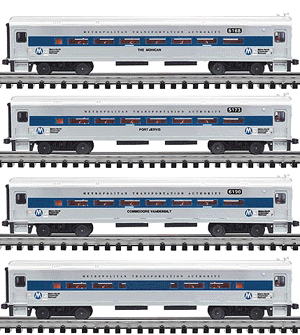 GOLD Line(TM) Extruded Aluminum 15" Passenger Car 4-Pack -- Metro-North Includes 1 Each Diner, Coach #6190, Coach #5173 & Coach #6168