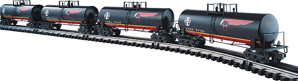 Gold Line (TM) Aluminum Tank Car 4-Pac -- Santa Fe "Warbonnet" (black)