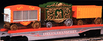 Flatcar -- Circus w/3 Wagons