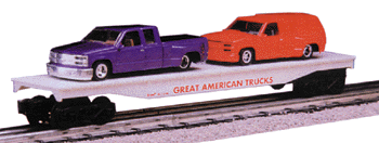 Flatcar -- With 2 Diecast Pick-Ups