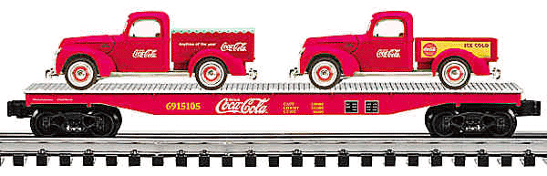 Flatcar w/1940s Vehicles -- Coca-Cola
