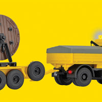 Mercedes-Benz Truck w/Working Lights & Trailer w/Cable Reel - Kit -- German Post Office (yellow, German Lettering)