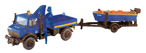 THW Injury Set -- 1 Truck w/Box Trailer and 1 Truck w/Crane and Trailer w/Boat