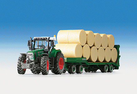 European Farm Machinery - Tractors -- Fendt Vario w/Lowloader & Hay Bales