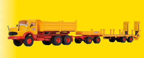 Mercedes-Benz Short Hood Dump Truck w/Lowboy Trailer - Kit -- Emil Bolling (yellow, red)-1