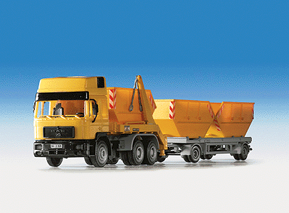 European Construction Equipment - Trucks -- Man 3-Axle Dumpster Carrier w/Trailer & Dumpsters