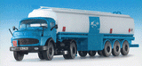 Mercedes-Benz LS 1624 Round-Hood Tractor with Tank Trailer - Kit -- Aral (white, blue)-1