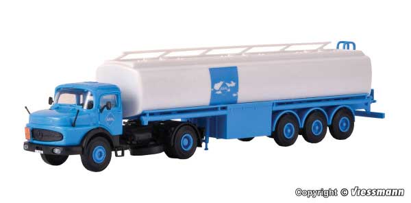 Mercedes-Benz LS 1624 Round-Hood Tractor with Tank Trailer - Kit -- Aral (white, blue)-2