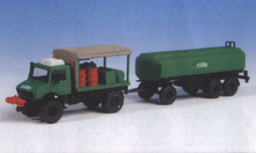 European Construction Equipment - Schwarz Builders Series -- Unimog Flatbed w/Pump & 3-Axle Tank Trailer